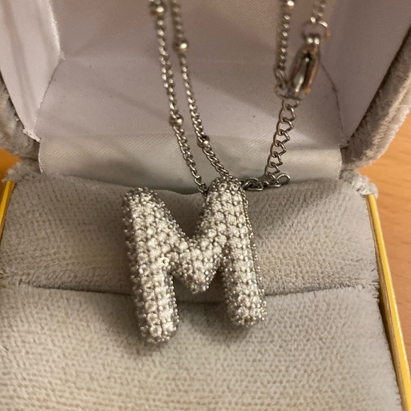 M Letter Bubble Initial Pendant Necklace - Picture 1 of 5